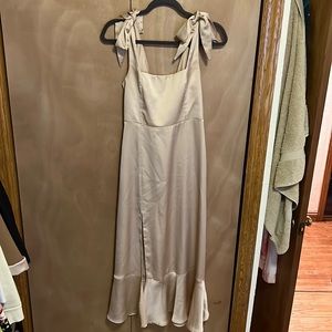 Show me your mumu Clair midi dress in champagne satin